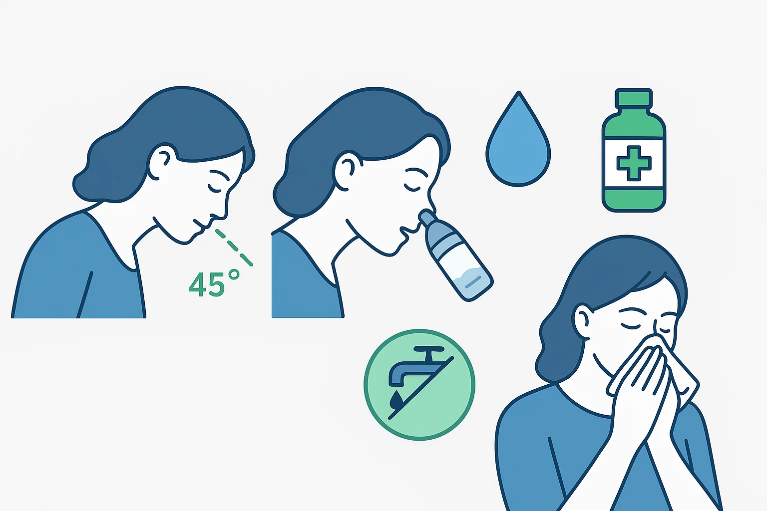 Correct positioning for nasal irrigation